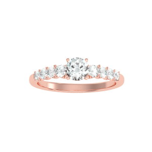 round cut 4 claws hidden bezel bar-set diamond engagement ring with 18k rose gold metal and round shape diamond