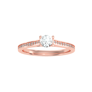 round cut 4 claws floating channel-set solitaire engagement ring with 18k rose gold metal and round shape diamond