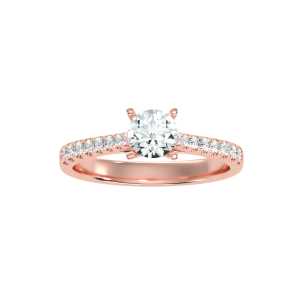 round cut classic cathedral hidden pave-set diamond solitaire engagement ring with 18k rose gold metal and round shape diamond