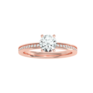 round cut hidden halo channel-set diamond solitaire engagement ring with 18k rose gold metal and round shape diamond