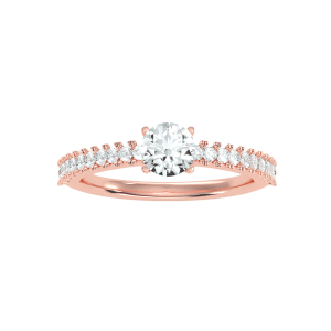 round cut hidden 4 claws scallop-set diamond solitaire engagement ring with 18k rose gold metal and round shape diamond