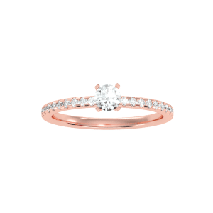 round cut petite 4 claws pave-set diamond solitaire engagement ring with 18k rose gold metal and round shape diamond