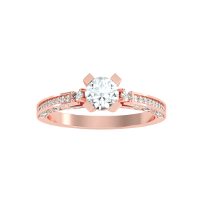 round cut all side tall shoulder pinpoint-set diamond solitaire engagement ring with 18k rose gold metal and round shape diamond