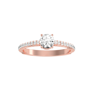 round cut invisible halo milgrain bridge scallop-set diamond solitaire engagement ring with 18k rose gold metal and round shape diamond