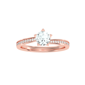 round cut star claws twisted pinpoint-set diamond solitaire engagement ring with 18k rose gold metal and round shape diamond
