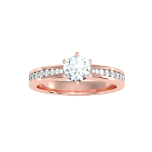 round cut 6 claws tapered channel diamond solitaire engagement ring with 18k rose gold metal and round shape diamond