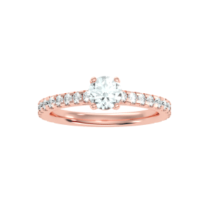 round cut 4 claws hidden halo pave-set diamond solitaire engagement ring with 18k rose gold metal and round shape diamond