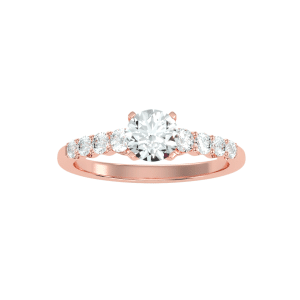 round cut 4 claws flare bar-set side diamond solitaire engagement ring with 18k rose gold metal and round shape diamond