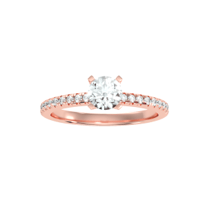 round cut 4 claws simple pave-set diamond solitaire engagement ring with 18k rose gold metal and round shape diamond