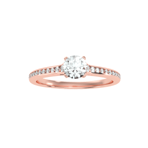 round petite cathedral channel-set diamond solitaire engagement ring with 18k rose gold metal and round shape diamond