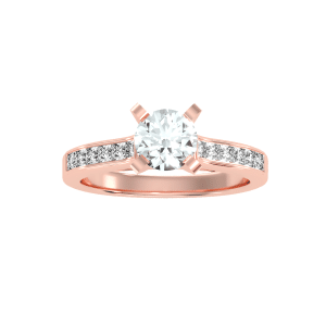 round cut hidden cathedral princess channel-set diamond solitaire engagement ring with 18k rose gold metal and round shape diamond