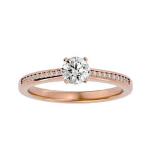 round cut petite 4 claws poipoint-set diamond engagement ring with 18k rose gold metal and round shape diamond
