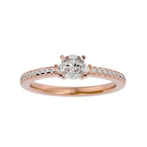 round cut petite 4 claws side stones pave-set diamond engagement ring with 18k rose gold metal and round shape diamond