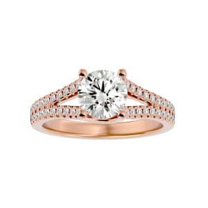 round cut twist claws split band pave-set diamond engagement ring with 18k rose gold metal and round shape diamond