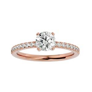 round cut classic 4 claws pave-set solitaire diamond engagement ring with 18k rose gold metal and round shape diamond