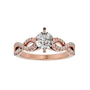 round cut 4 claws twisted pave-set solitaire diamond engagement ring with 18k rose gold metal and round shape diamond