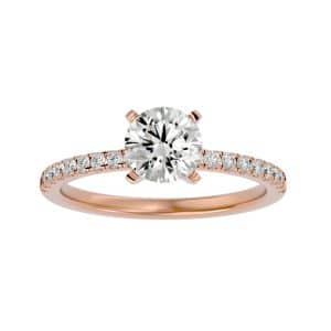 round cut v claws simple petite pave-set solitaire diamond engagement ring with 18k rose gold metal and round shape diamond