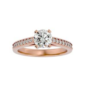 round cut 4 claws tall shoulder pinpoint-set solitaire diamond engagement ring with 18k rose gold metal and round shape diamond