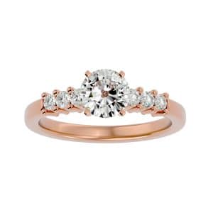 round cut share claw side stone solitaire diamond engagement ring with 18k rose gold metal and round shape diamond