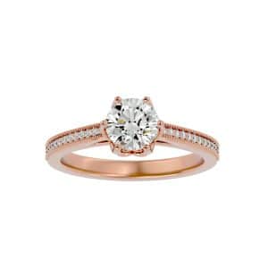round cut vintage milgrain pinpoint-set solitaire diamond engagement ring with 18k rose gold metal and round shape diamond
