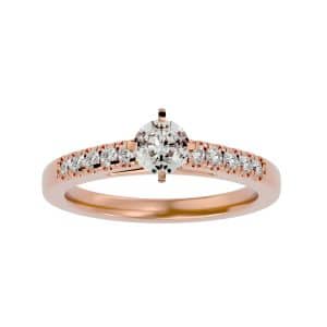 round cut 4 claws side stones pave-set solitaire diamond engagement ring with 18k rose gold metal and round shape diamond