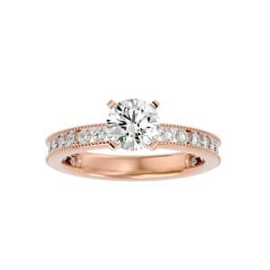 round cut vintage milgrain floating channel-set solitaire diamond engagement ring with 18k rose gold metal and round shape diamond