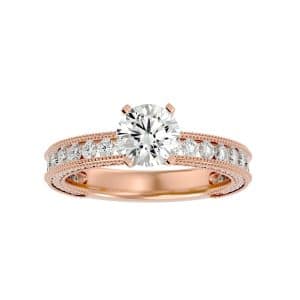 round cut vintage milgrain carved floating channel-set solitaire diamond engagement ring with 18k rose gold metal and round shape diamond
