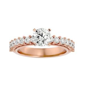 round cut classic vintage milgrain scallop-set solitaire diamond engagement ring with 18k rose gold metal and round shape diamond