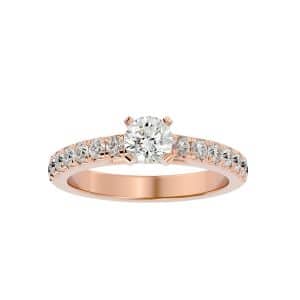 round cut classic bridged pave-set solitaire diamond engagement ring with 18k rose gold metal and round shape diamond