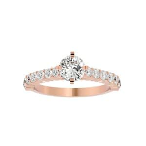 round cut honey cone shared-claw solitaire diamond engagement ring with 18k rose gold metal and round shape diamond
