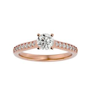 round cut 4 claws hidden cathedral pinpoint-set diamond engagement ring with 18k rose gold metal and round shape diamond
