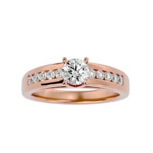round cut 4 claws floating tall shoulder channel-set solitaire diamond engagement ring with 18k rose gold metal and round shape diamond