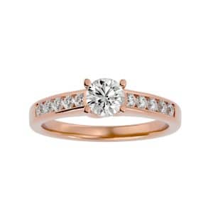 round cut crossed claws channel-set solitaire diamond engagement ring with 18k rose gold metal and round shape diamond
