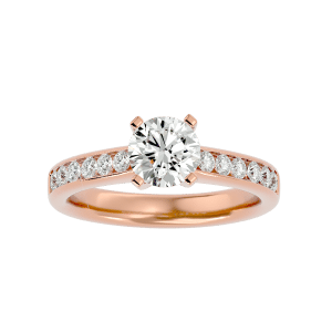 round cut classic 4 claws channel-set solitaire diamond engagement ring with 18k rose gold metal and round shape diamond