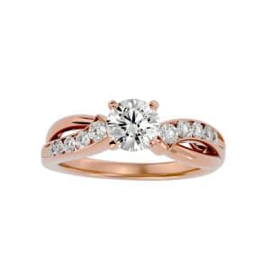 josephine curled channel-set diamond solitaire engagement ring with 18k rose gold metal and round shape diamond