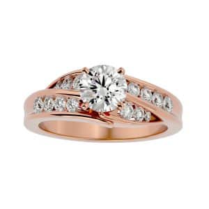 josephine double twisted stout channel-set diamond engagement ring with 18k rose gold metal and round shape diamond