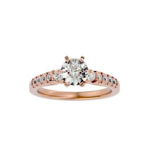 rx v-prongs hidden diamond solitaire pave-set engagement ring with 18k rose gold metal and round shape diamond