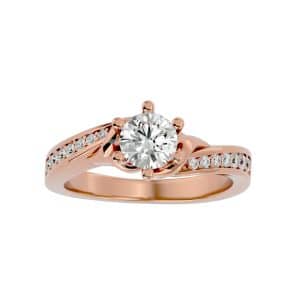 round cut 6 claws twisted pinpoint-set solitaire diamond engagement ring with 18k rose gold metal and round shape diamond