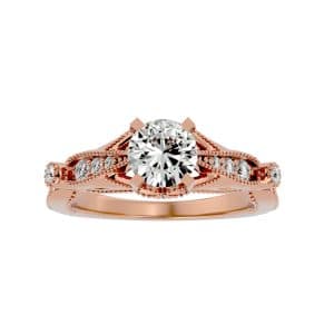 lucy round cut vintage milgrain pinpointed solitaire diamond engagement ring with 18k rose gold metal and round shape diamond
