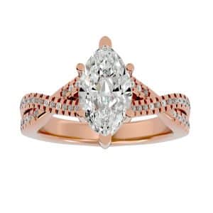 marquise cut hidden twisted micropave-set solitaire diamond engagement ring with 18k rose gold metal and marquise shape diamond