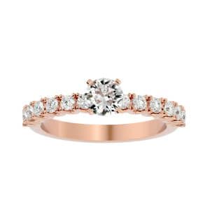 round cut 1/2 way scallop set 4 claws solitaire diamond engagement ring with 18k rose gold metal and round shape diamond