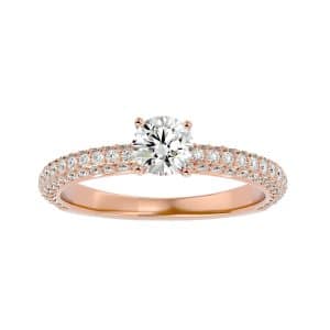 round cut micropave bezel solitaire diamond engagement ring with 18k rose gold metal and round shape diamond