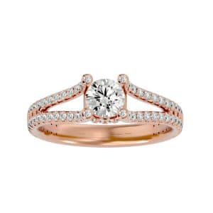 round cut floating split shank double micropave-set solitaire diamond engagement ring with 18k rose gold metal and round shape diamond