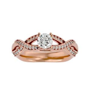 round cut floating twisted micropave-set solitaire diamond engagement ring with 18k rose gold metal and round shape diamond