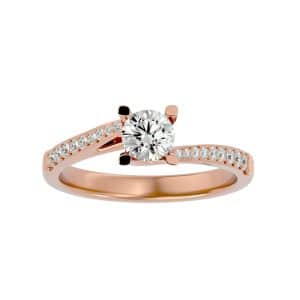 round cut 4 claws twisted tapered pave-set solitaire diamond engagement ring with 18k rose gold metal and round shape diamond