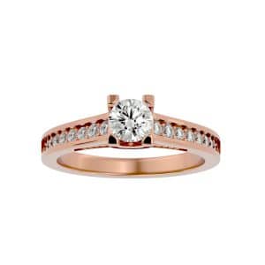 round cut micropave bridge floating pinpoint-set solitaire diamond engagement ring with 18k rose gold metal and round shape diamond