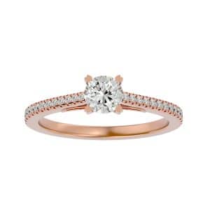 round cut 3/4 way petite hidden bridge pave-set solitaire diamond engagement ring with 18k rose gold metal and round shape diamond