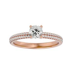 round cut 3/4 way double micropave-set solitaire diamond engagement ring with 18k rose gold metal and round shape diamond