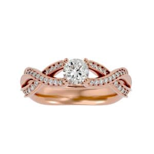 round cut ribbon twist pinpoint-set diamond solitaire engagement ring with 18k rose gold metal and round shape diamond