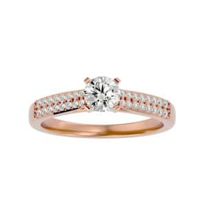 round cut 4 claws cathedral double micropave-set diamond solitaire engagement ring with 18k rose gold metal and round shape diamond